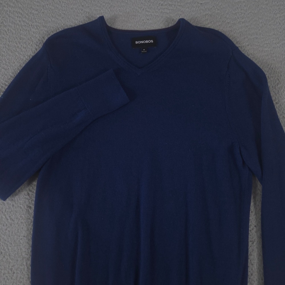Bonobos Sweater Mens M Blue Extra Fine Merino Wool V-Neck Pullover Soft Knit